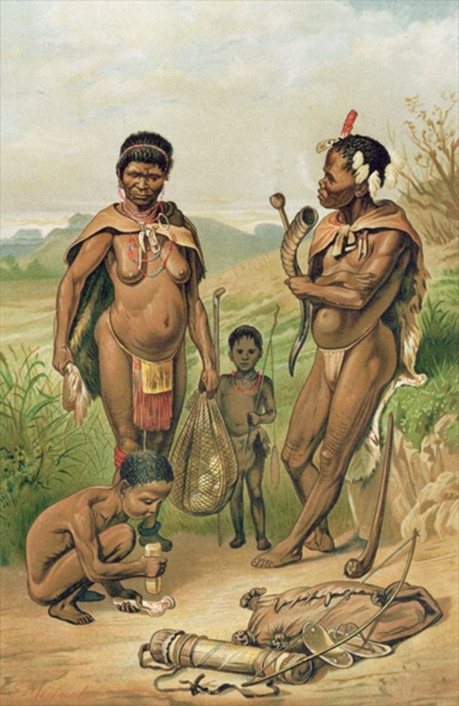 Detail of A Bosjesman Family, frontispiece from 'The History of Mankind', Vol.1, by Prof. Friedrich Ratzel, 1896 by Mutzel Mutzel