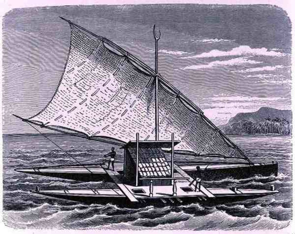 Detail of Fijian double canoe by English School