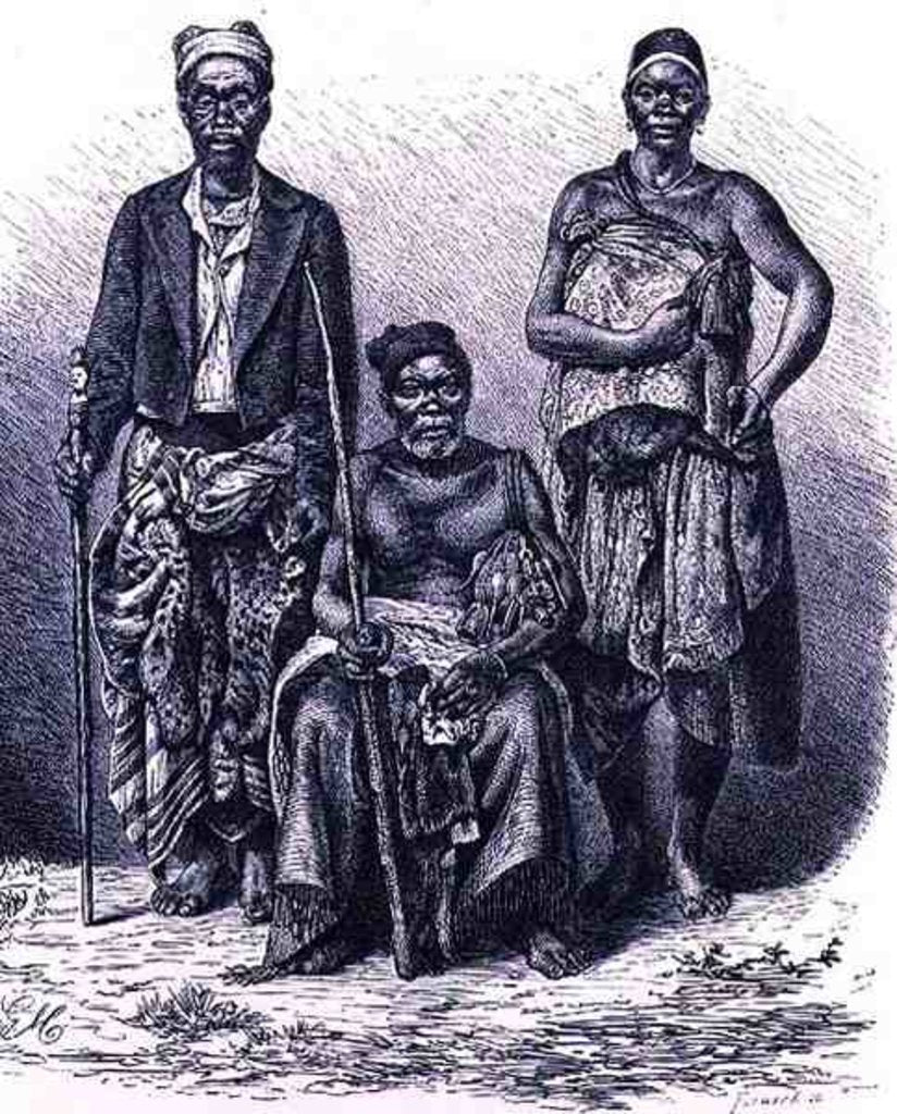 Detail of Village chief of the Loango Coast, with wife and dignitary by English School