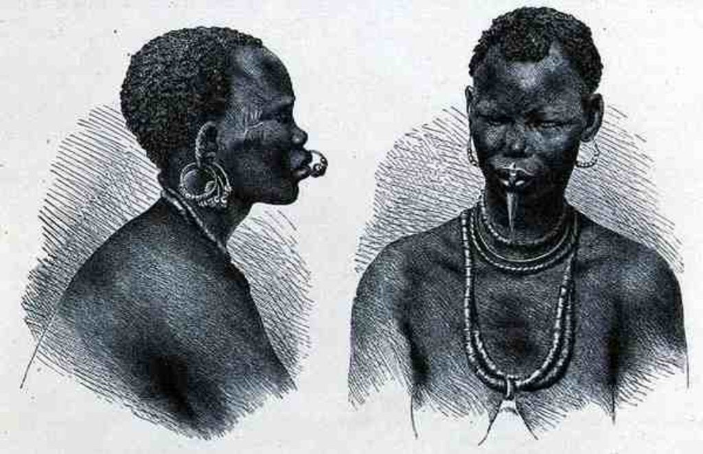 Detail of Moru woman with lip ornament by Richard Buchta