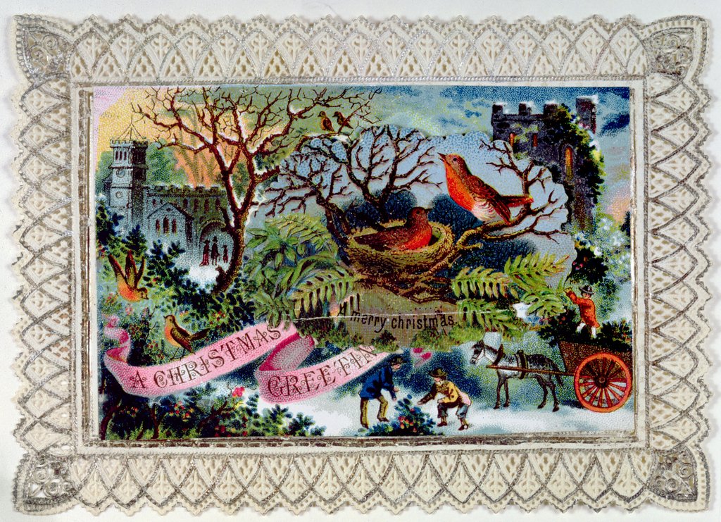 Detail of A Christmas Greeting, Victorian postcard by English School