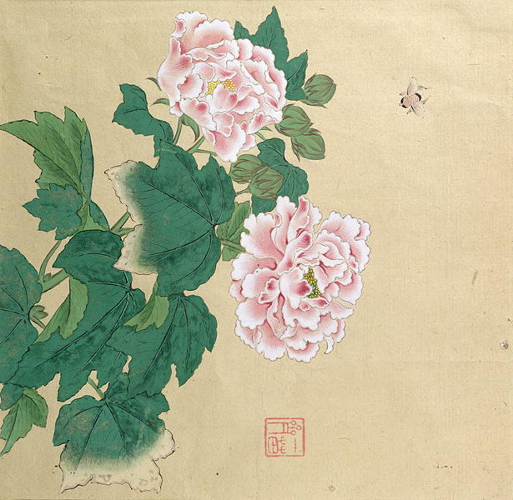 Detail of Bee and peony by Ichimiosai by Anonymous
