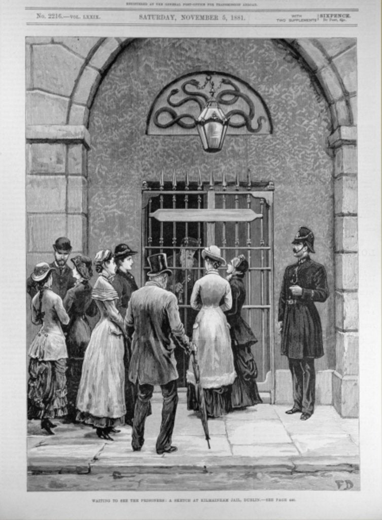 Detail of Waiting to See the Prisoners; A Sketch at Kilmainham Jail, Dublin by English School