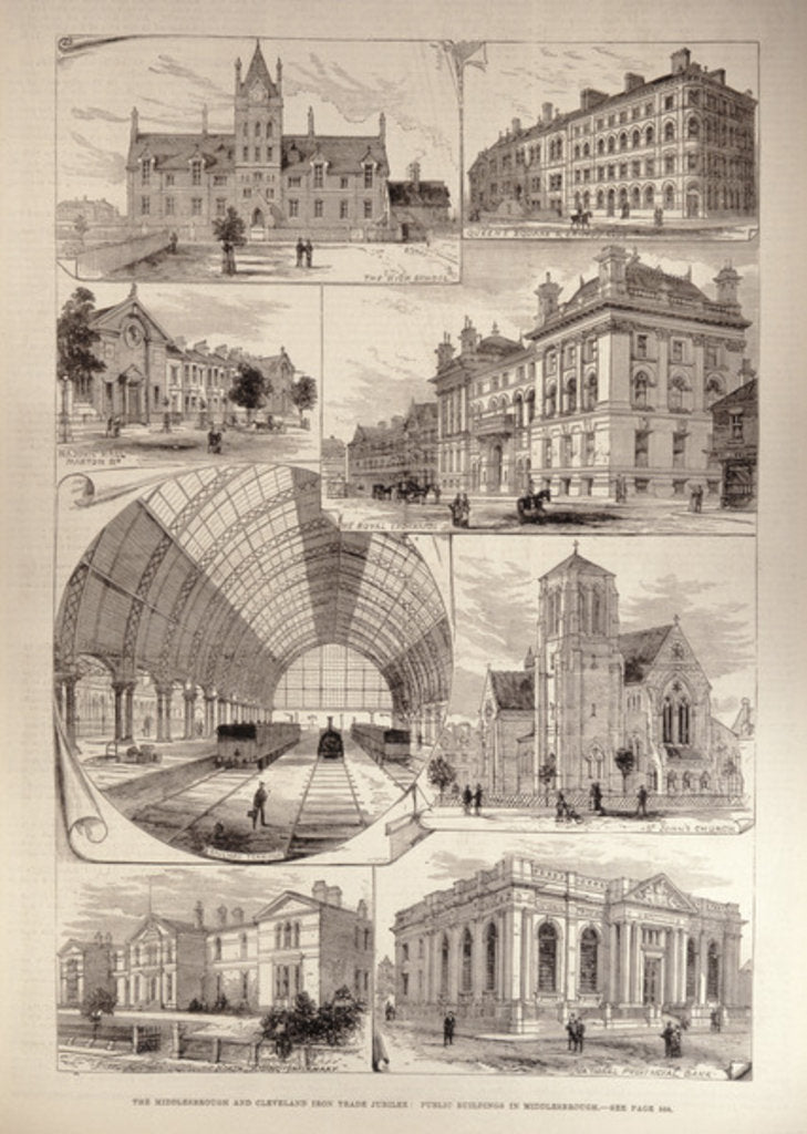 Detail of The Middlesbrough and Cleveland Iron Trade Jubilee: Public Buildings in Middlesbrough by English School