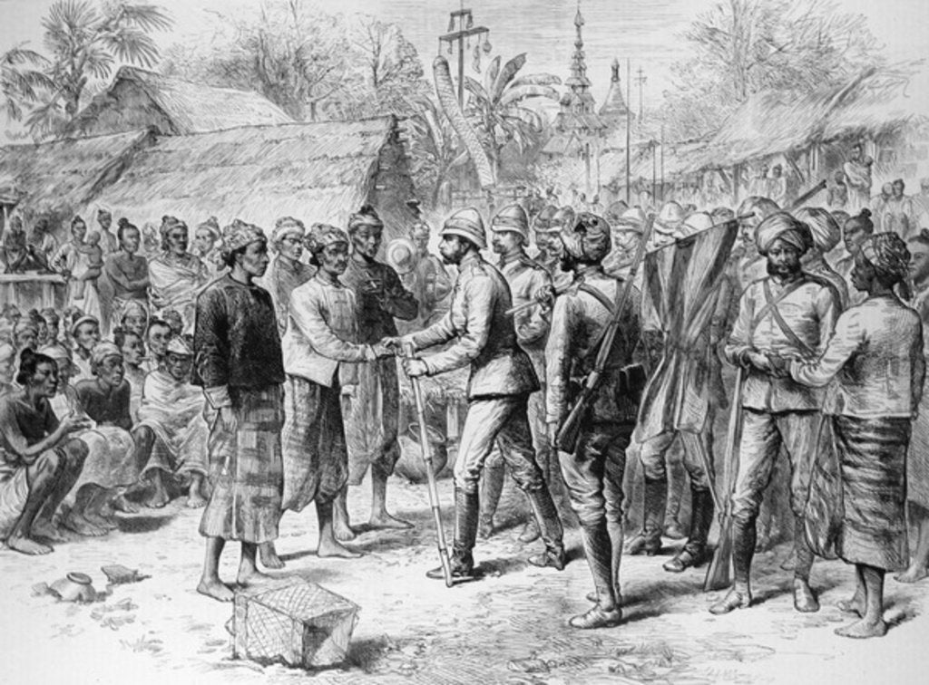 Detail of The Burmah Expedition: General Prendergast's Interview with the Officers and Remnant of the Burmese Army by English School