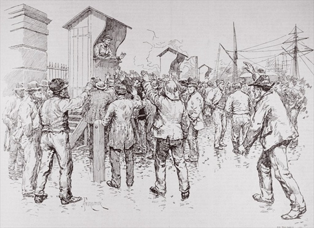 Detail of The Unemployed of London: Engaging Dock Labourers at the West India Docks by English School
