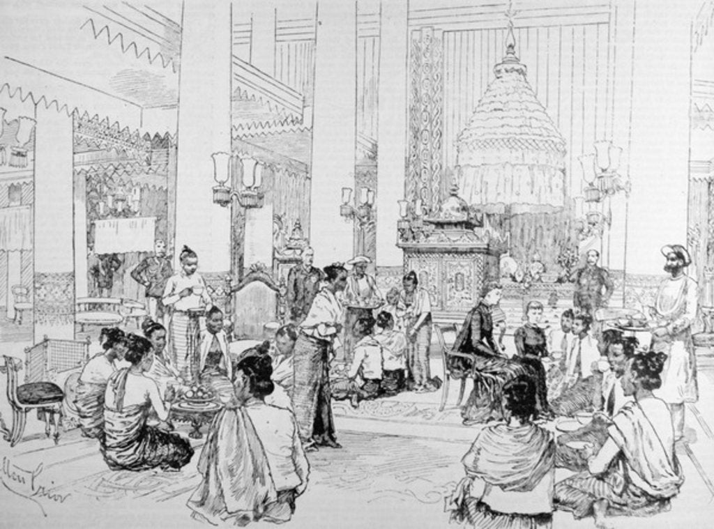 Detail of The Viceroy of India in Burmah: Burmese Ladies Taking Tea with Lady Dufferin in the Palace at Mandalay by Melton Prior
