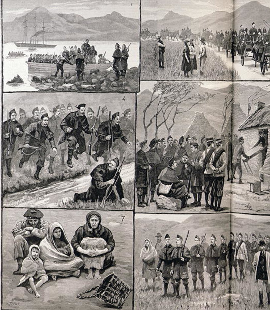 Detail of On Eviction Duty in Ireland: Sketches in Galway with the Military and Police Forces by English School