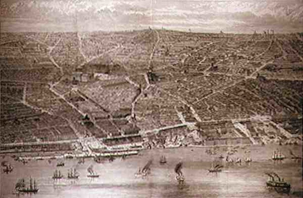 Detail of Bird's-Eye View of Liverpool from the Mersey with all the New Buildings by English School