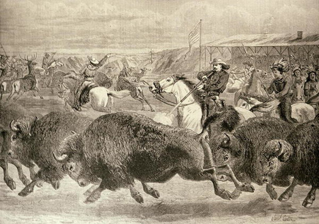 Detail of The 'Wild West' at the Great American Exhibition: Hunting Bison and Wapiti Deer by English School