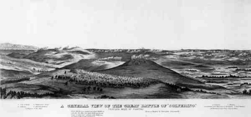 Detail of A General View of the Great Battle of Solferino, 24th June 1859, from a sketch by Chevalier Giacomelli, pub. by Lang & Laing, c.1859 by American School