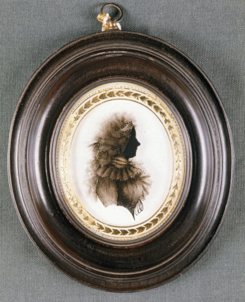 Detail of Silhouette of a lady, painted on convex glass, by Mrs Isabella Beetham, late 18th century by English School
