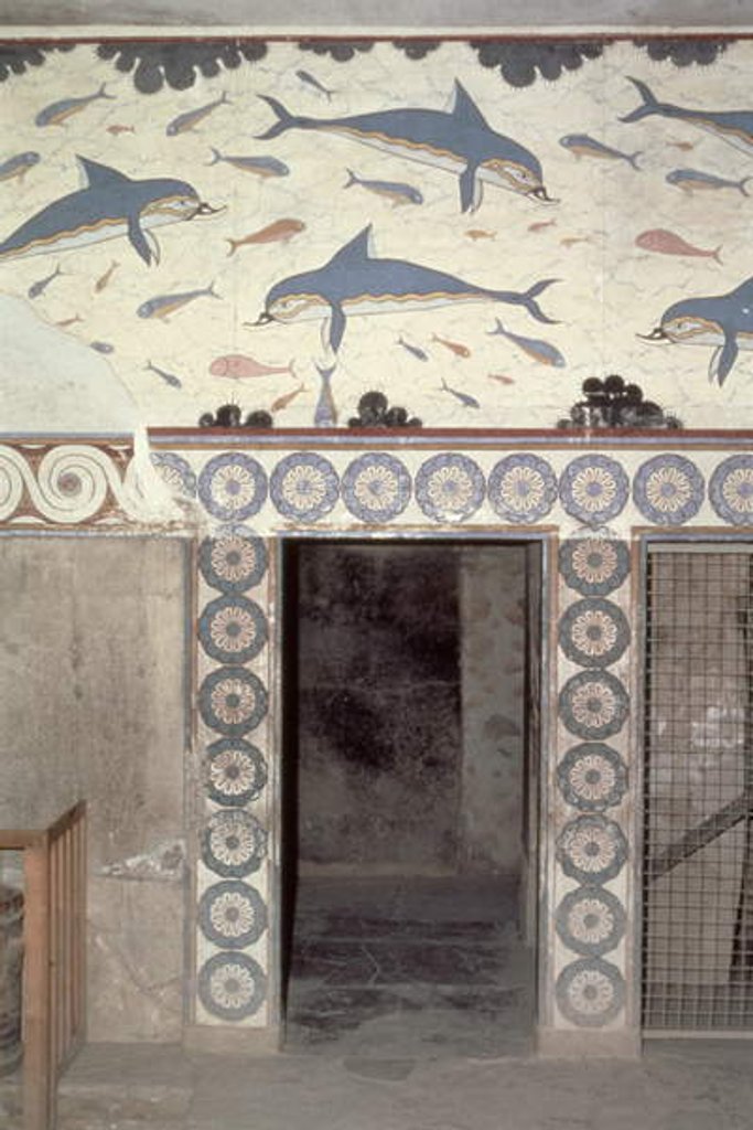 Detail of The Dolphin Frescoes in the Queen's Bathroom, Palace of Minos, Knossos, Crete, 1600-1400 BC by Minoan Minoan