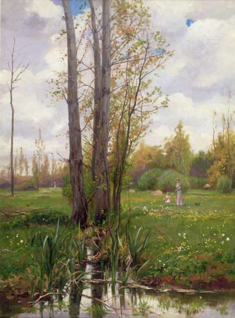 Detail of Tree beside water by Ernest Le Villain