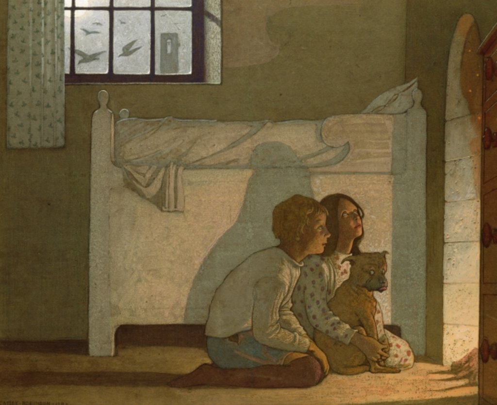 Detail of The children by the fireside recounting their adventures, 1911 by Frederick Cayley Robinson