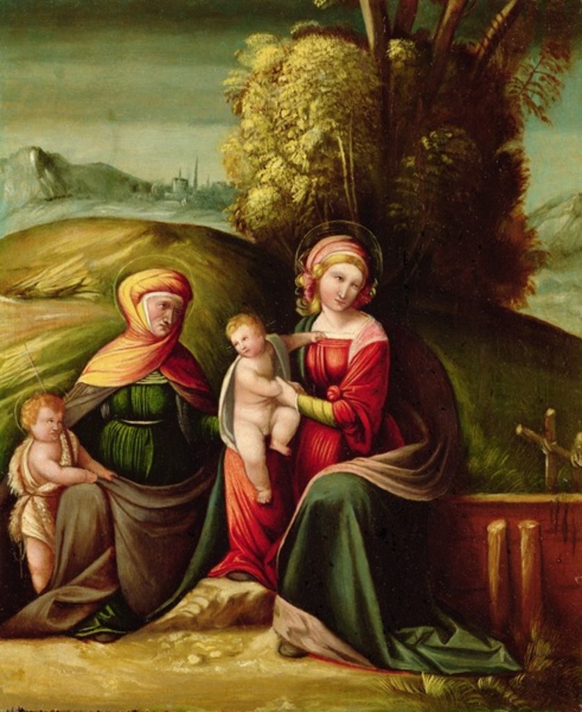 Detail of The Virgin and Child with St. Elizabeth and St. John in a landscape by Battista Dossi