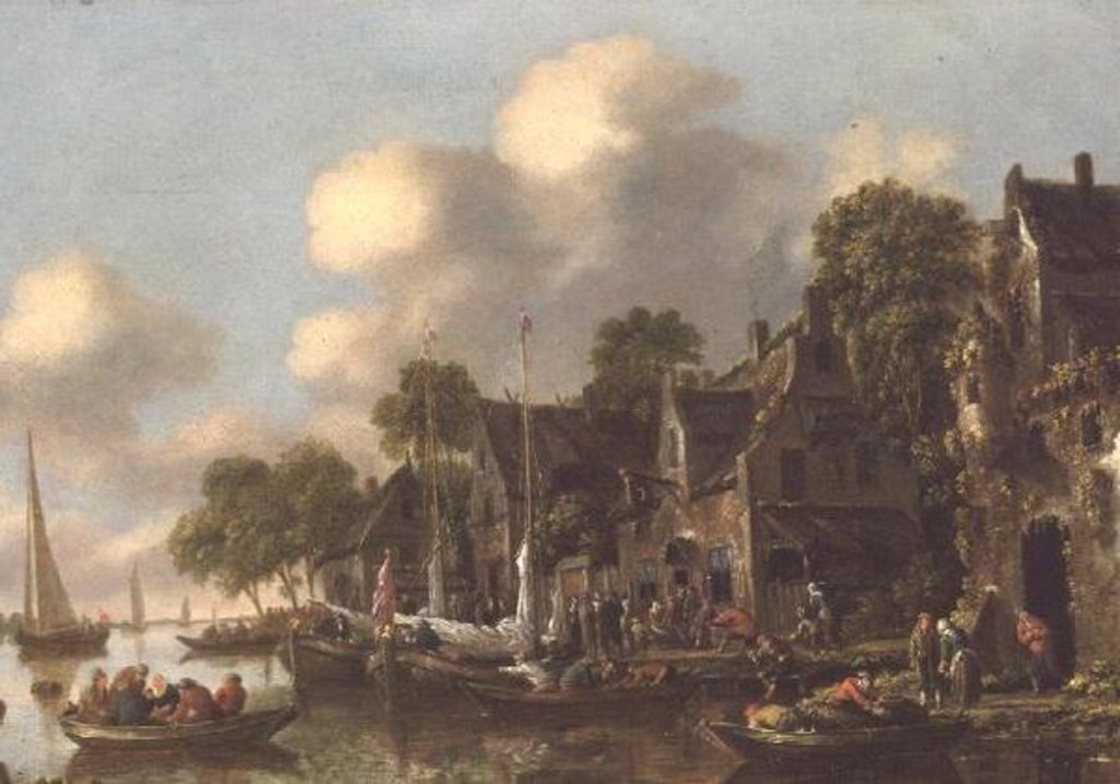 Detail of A river landscape with boats and figures by a tavern, 17th century by Thomas Heeremans