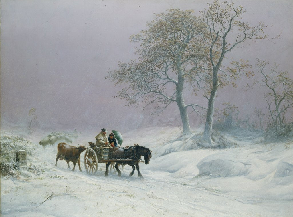 Detail of The wintry road to market by Thomas Sidney Cooper