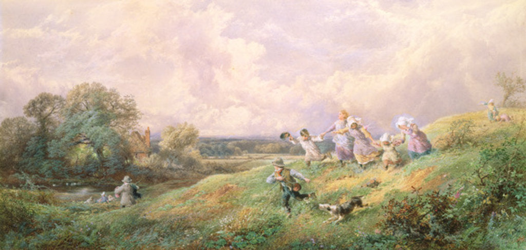 Detail of Children Running Down a Hill by Myles Birket Foster