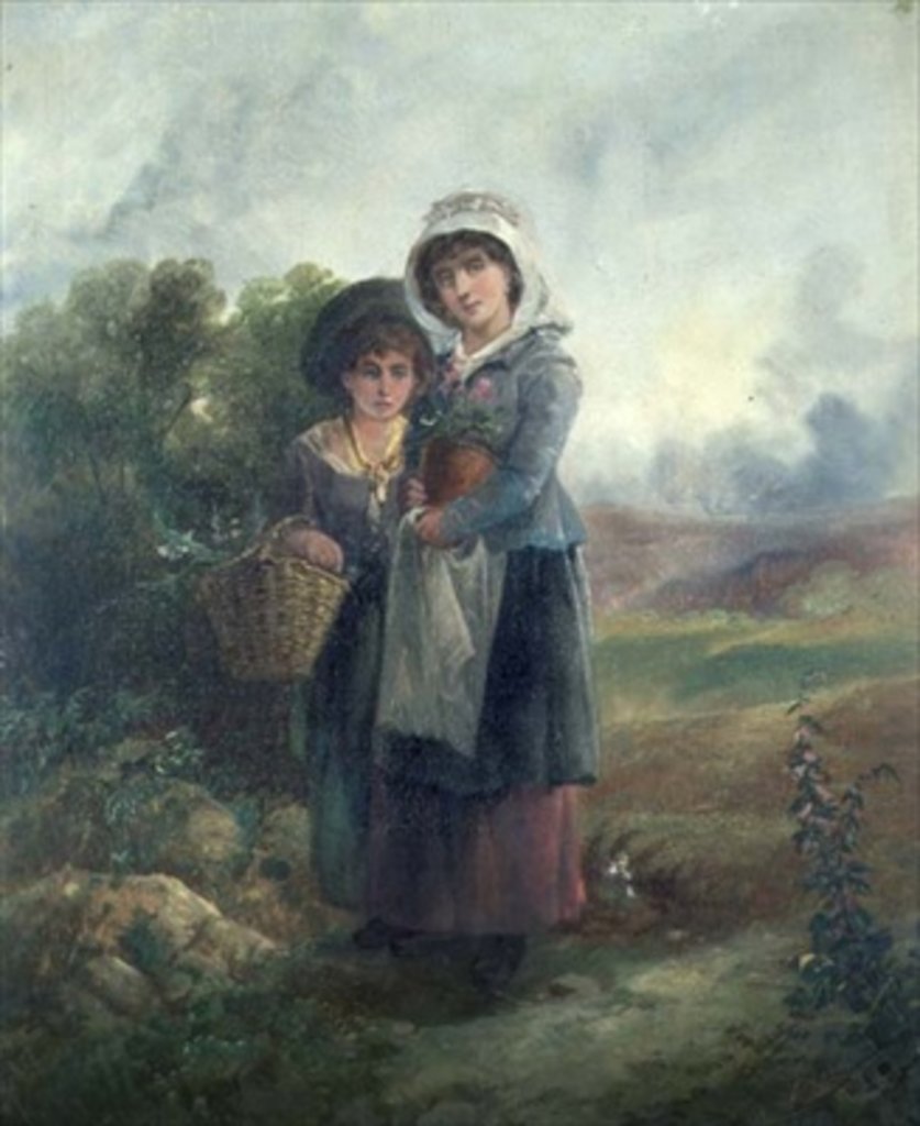 Detail of Two country girls carrying flowers by John Barkin