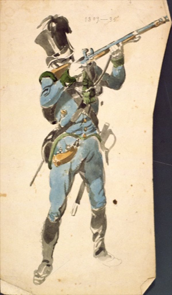 Detail of A Rifleman of the Austrian Jaegers, the Prestige Corp of a National Elite, 1835 by Johan Baptiste Heinefetter