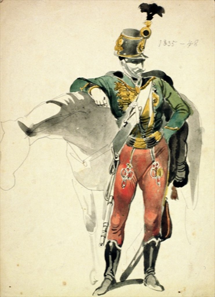 Detail of A Hussar of the 9th Regiment, Light Cavalry dress, 1835-48 by Johan Baptiste Heinefetter