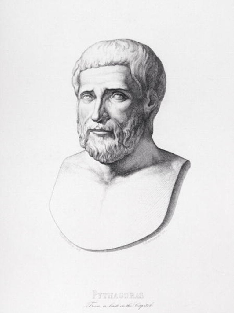 Detail of Portrait of Pythagoras engraved by B.Barloccini, 1849 by C.C (after) Perkins