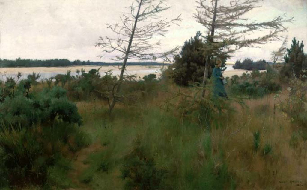 Detail of Gathering Firewood by the shore of a lake, 1885 by Alexander Mann