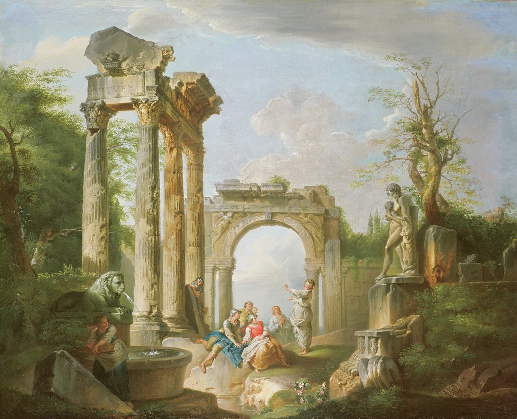 Detail of Arcadian Scene, 18th century by Giovanni Paolo Pannini or Panini