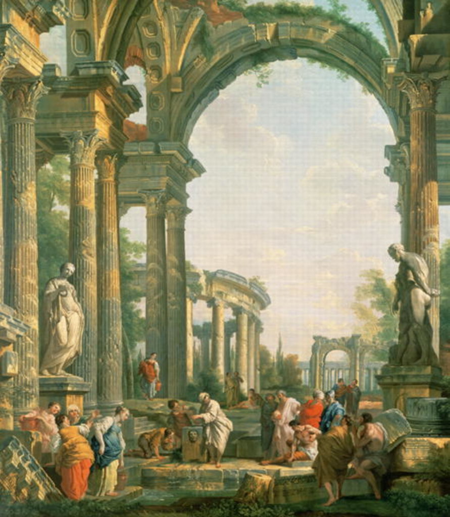 Detail of Classical ruins, 18th century by Giovanni Paolo Pannini or Panini