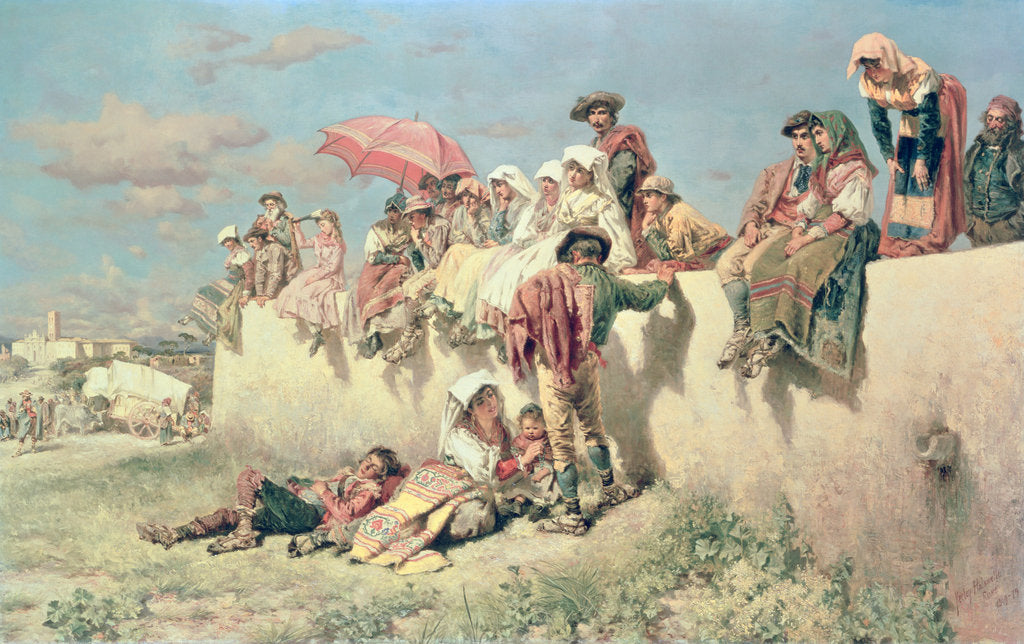 Detail of Waiting for the Blessing outside Rome, 19th century by Keeley Halswelle