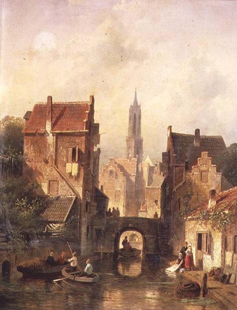 Detail of A Dutch canal scene, 1866 by Charles-Henri-Joseph Leickert