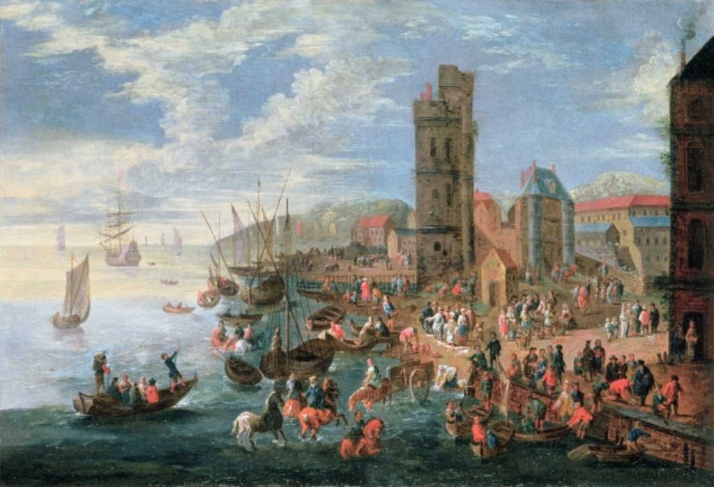 Detail of A Harbour Scene by A.F. & Bouts P. (1658-1702) Boudewyns