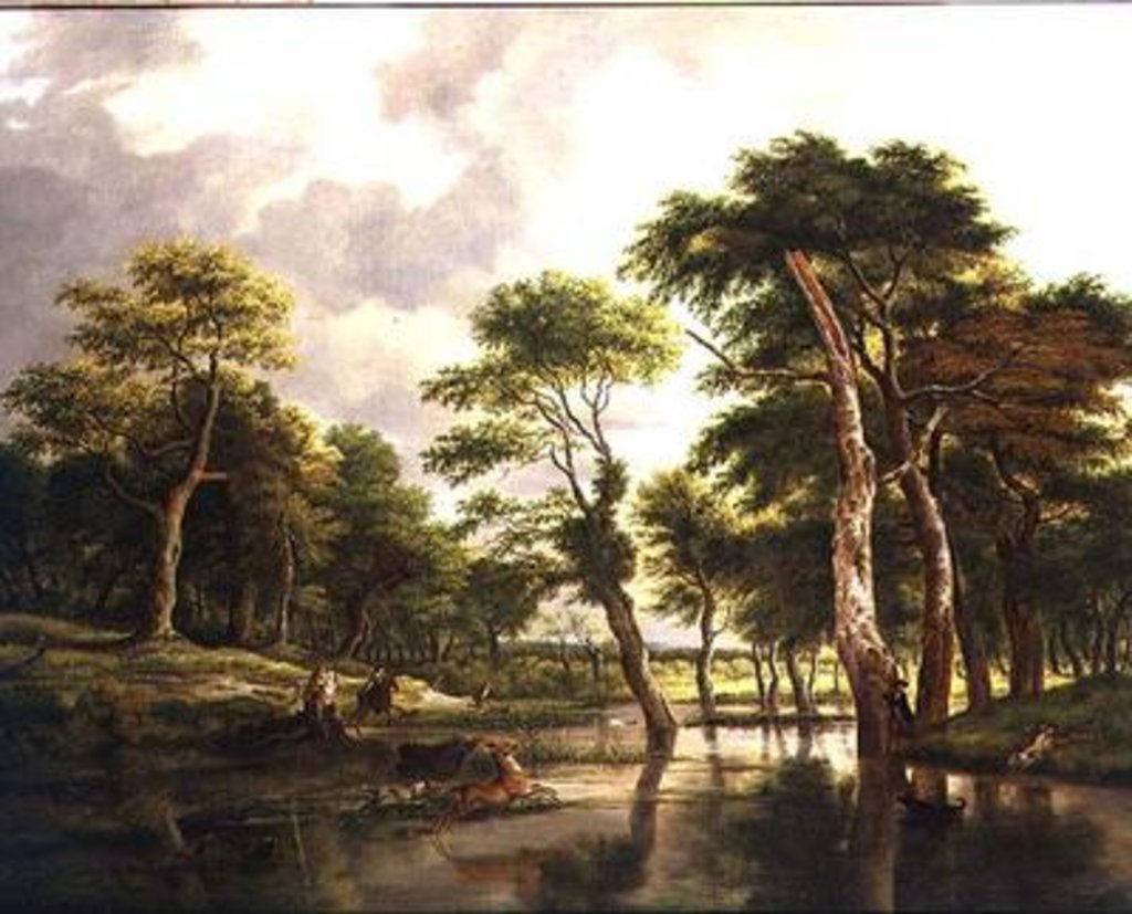 Detail of The Stag Hunt by Jan Hackaert