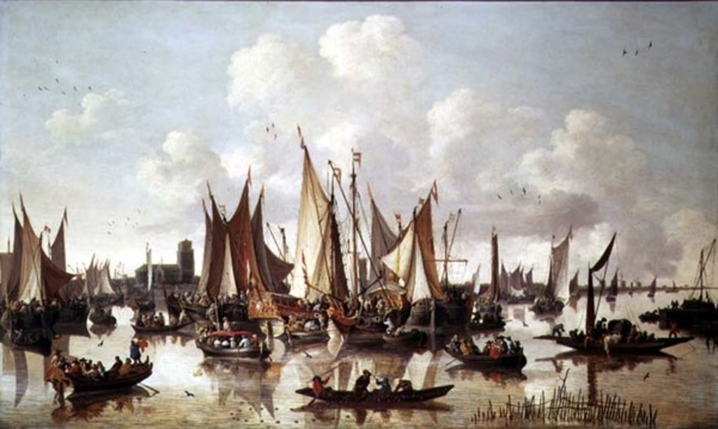 Detail of Dutch ships at Dordrecht Harbour by Hendrick de Meyer