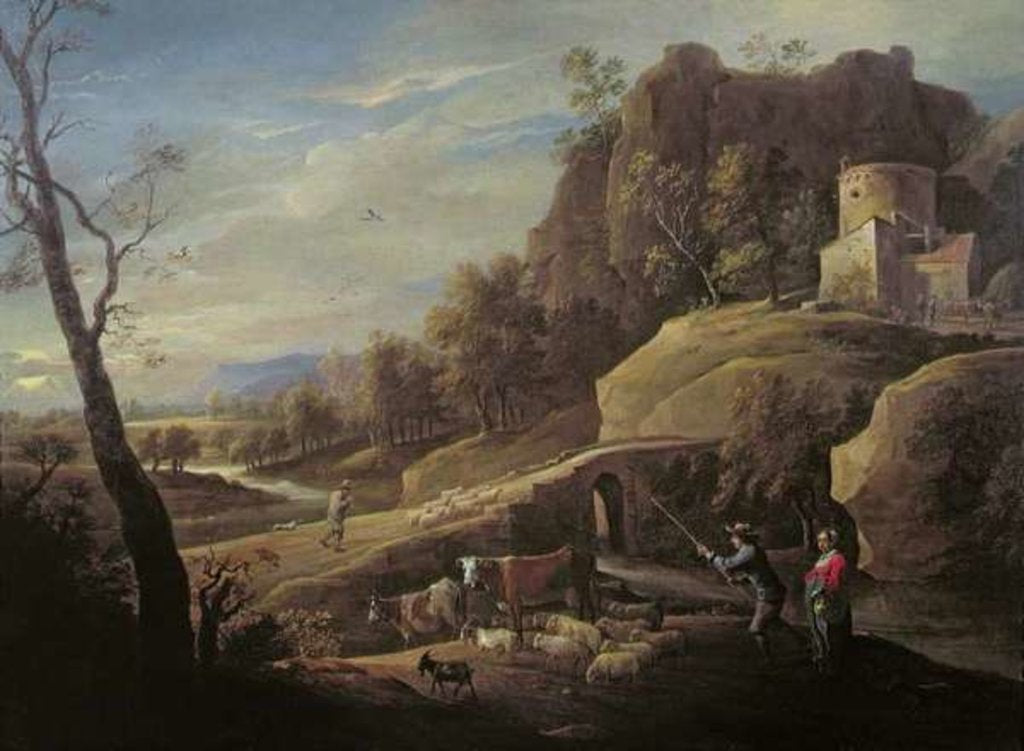 Detail of Landscape with Farmers tending their Animals by Pieter the Younger (1637-1701) Mulier