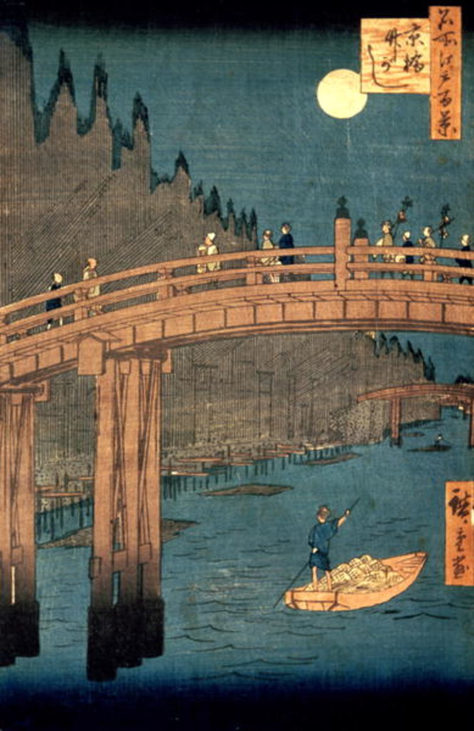 Detail of Kyoto bridge by moonlight by Ando or Utagawa Hiroshige