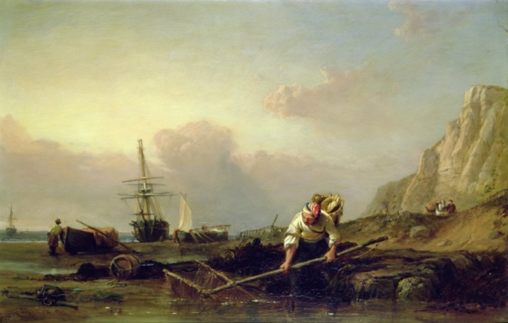 Detail of Shrimping 88;this painting has an indecipherable date; by William Clarkson Stanfield