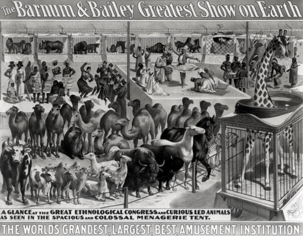 Detail of Poster advertising, 'The Barnum and Bailey Greatest Show on Earth, the World's Grandest, Largest, Best Amusement Institution', c.1895 by American School