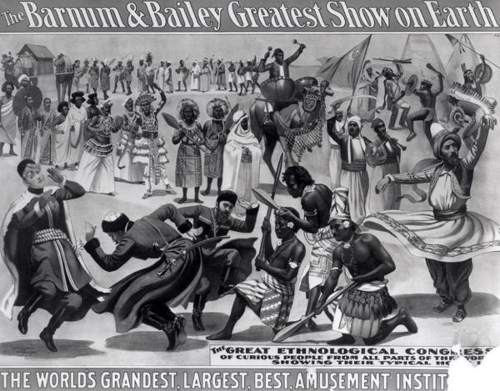 Detail of Poster advertising, 'The Barnum and Bailey Greatest Show on Earth, the World's Grandest, Largest, Best Amusement Institution', c.1895 by American School