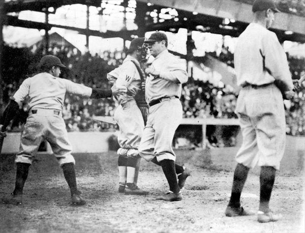 Detail of Babe Ruth crossing the plate after making his first home run of the season today, 21st April 1924 by Anonymous