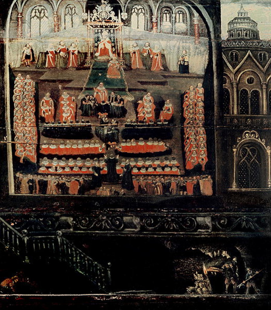 Detail of Right hand side of Diptych showing the Parliament of James I of England, VI of Scotland and the Gunpowder Plot by English School