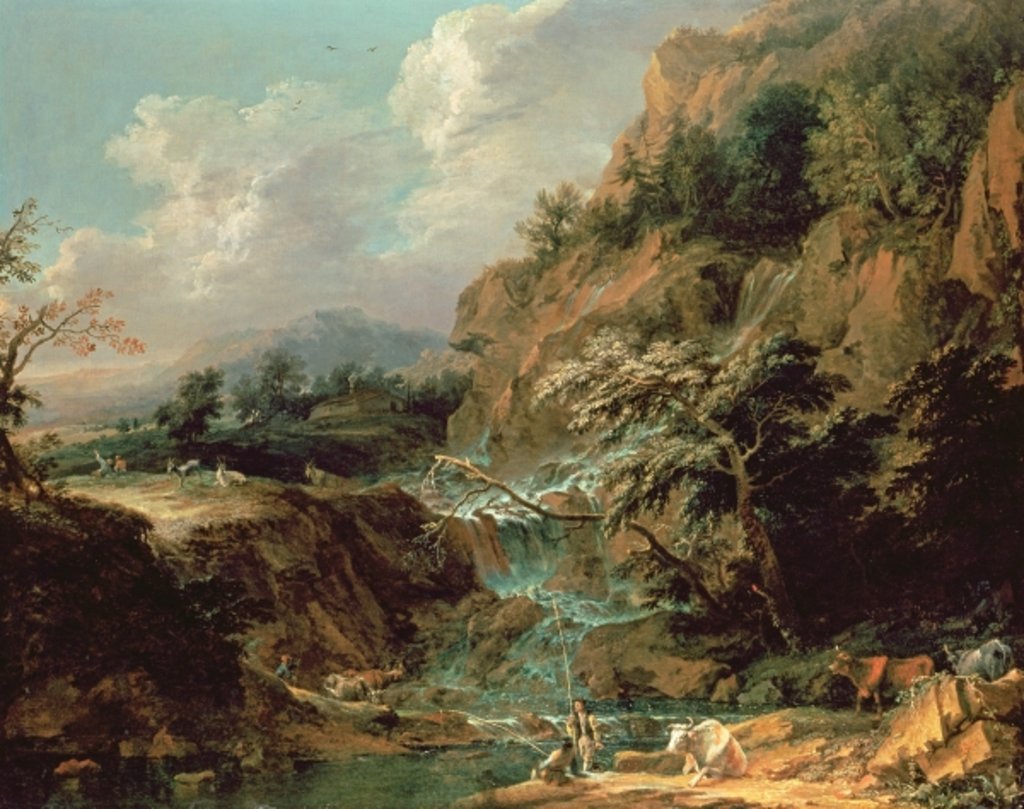 Detail of Landscape with waterfall by Joachim Franz Beich