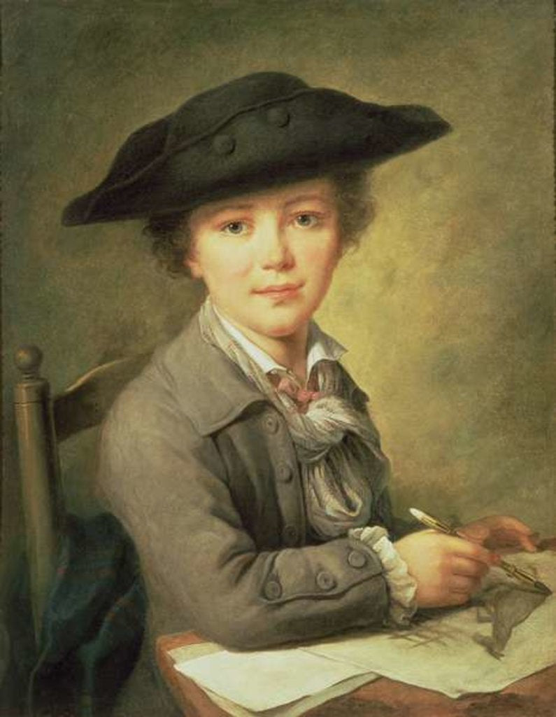Detail of Young draughtsman in black hat, 18th century by Nicolas-Bernard Lepicie