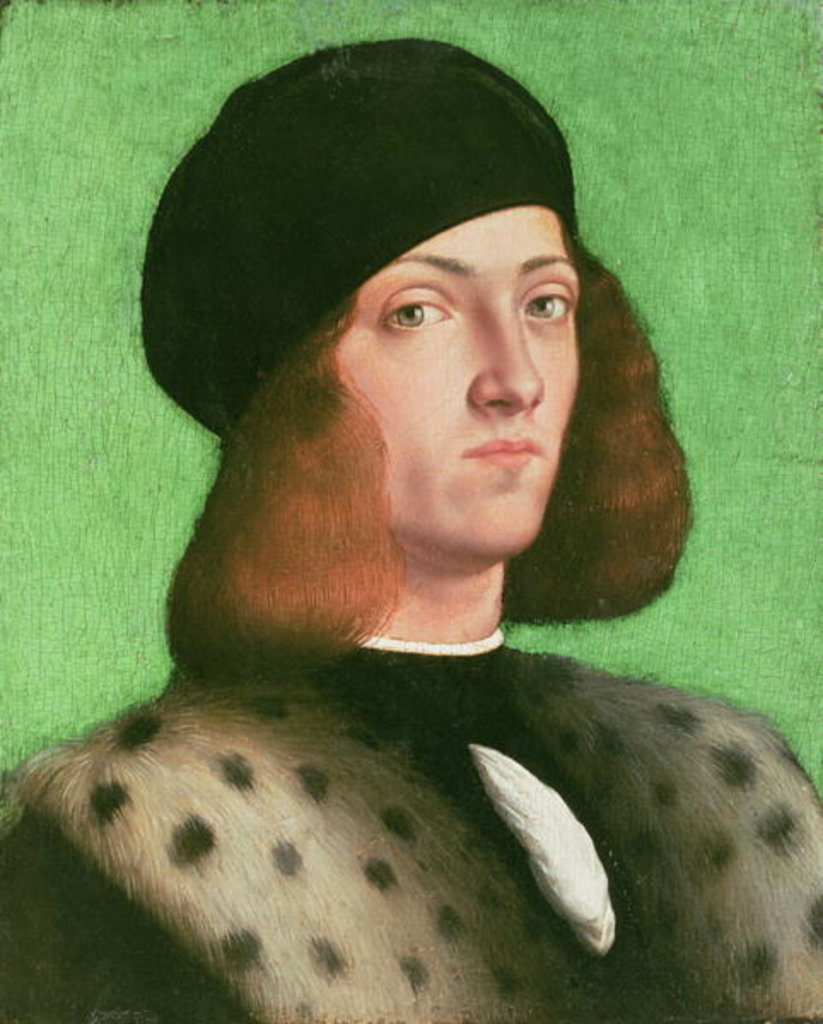 Detail of Man in black cap by Andrea Previtali