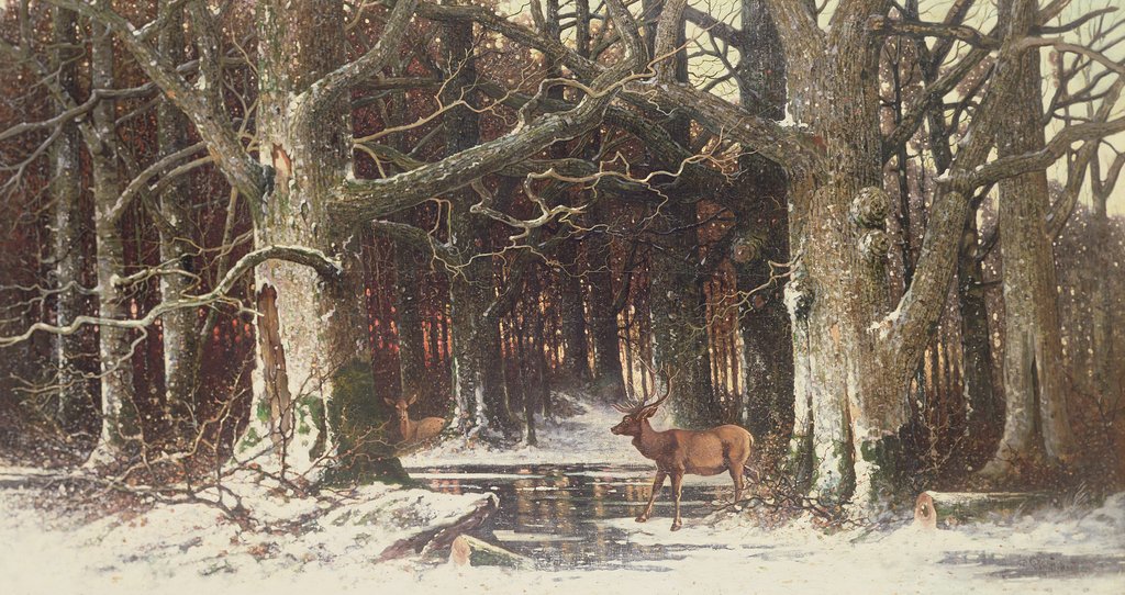 Detail of Deer in the Forest, 19th century by G. Schneyder