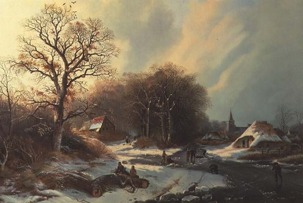 Detail of Figures on a Frozen River by School Dutch