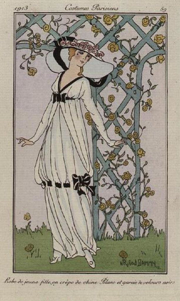 Detail of Journal des Dames et des Modes: robe de jeune fille en crepe de chine by H.Robert Dammy, 1913 by Anonymous
