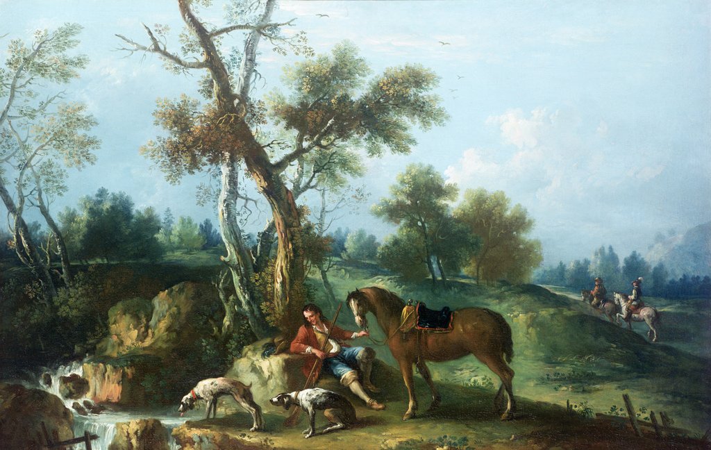 Detail of The Huntsman's Rest, 18th century by Francesco Zuccarelli