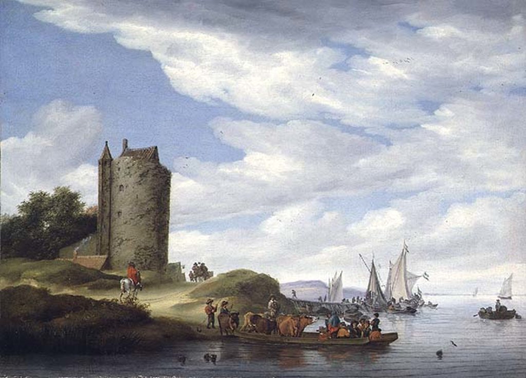 Detail of River Estuary with Watchtower by Salomon van Ruisdael or Ruysdael